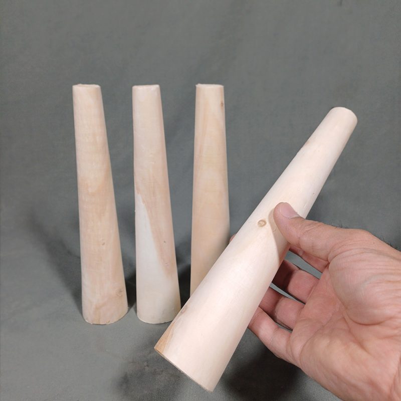 ابعاد پایه میز چوبی مخروطی خام 25 سانتی متری